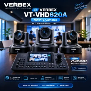 3× VERBEX VT-VHD620A + VT-KB300PRO NDI PTZ Camera Bundle Video Conference System Setup in Bangladesh